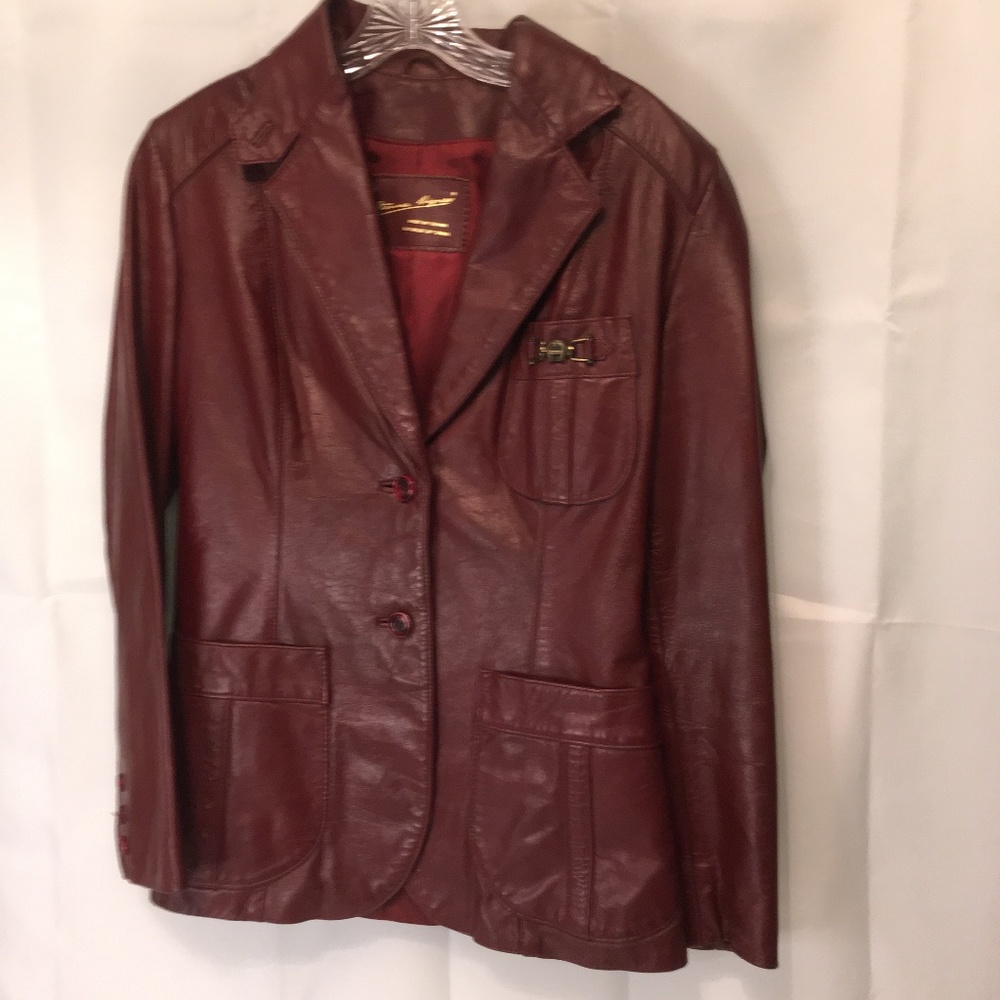 Etienne Aigner Vintage '70s Red Leather Lined Hip Length Fitted Jacket Small